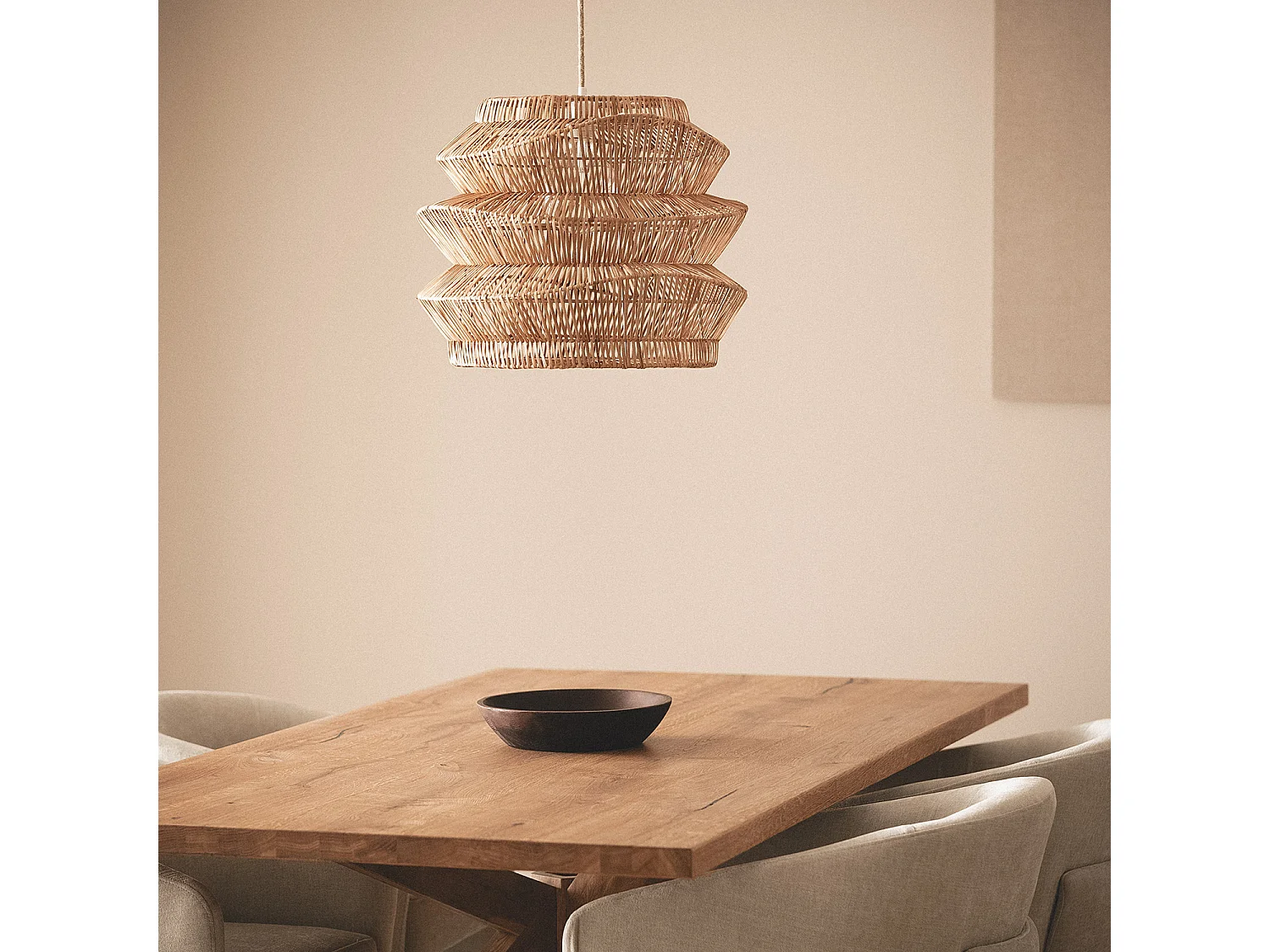 Lámpara Colgante Ratán Asha Ø500 mm ILUZZIA Textil Natural