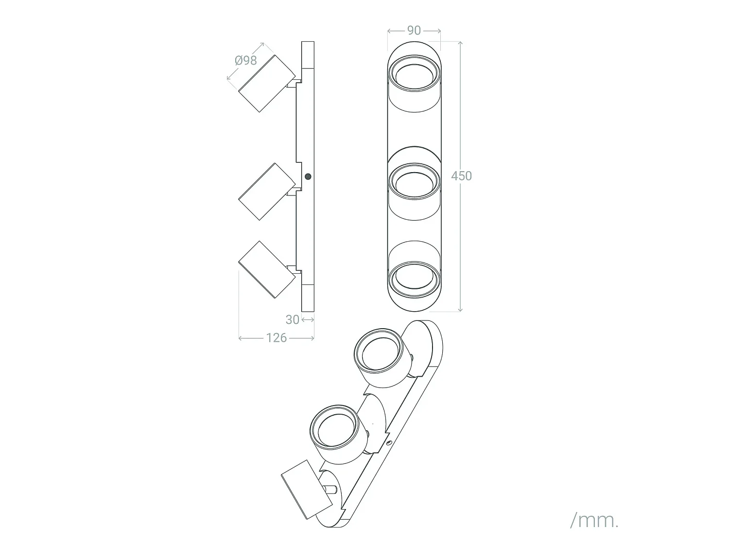 Lámpara de Pared LED 15W Metal CCT Seleccionable Cundra 3 Focos Negro