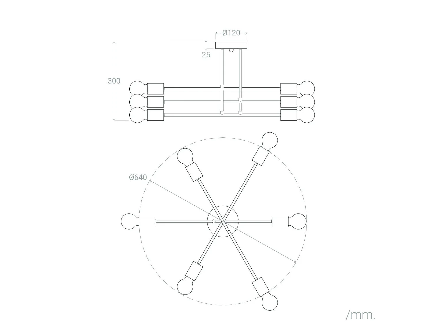 Lámpara de Techo Metal 6 Focos Fimbo Negro Mate