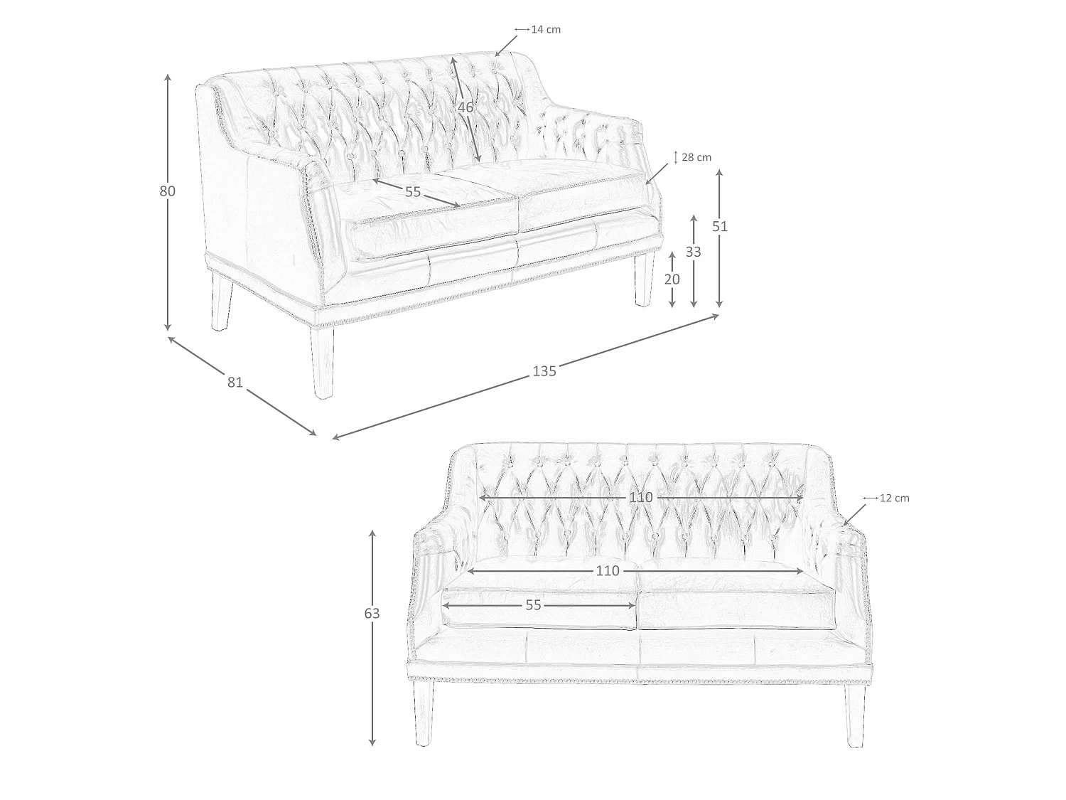 Sofa Chester 2-osobowa ze skóry w kolorze koniakowego brązu 6290 ANGEL CERDA