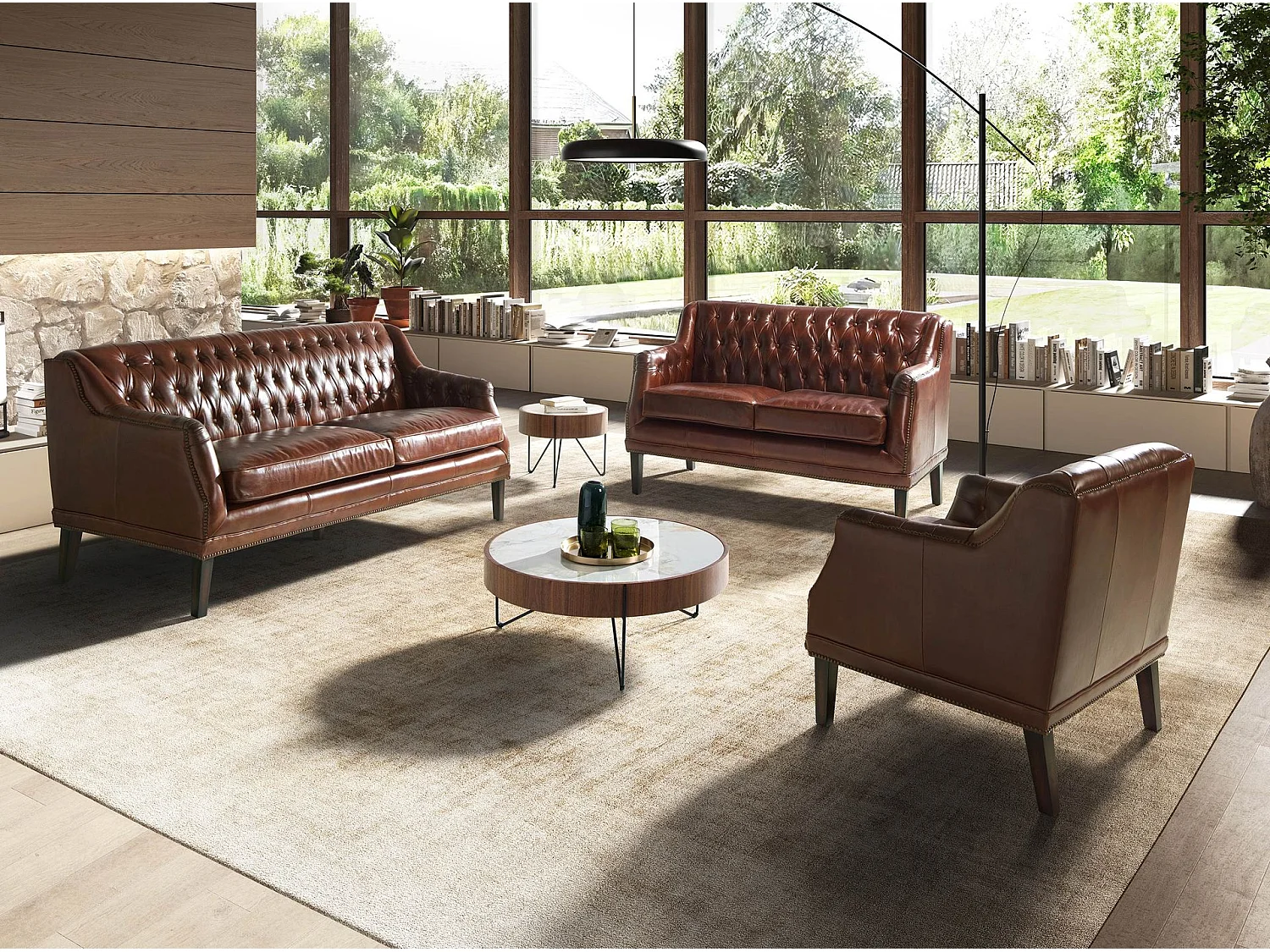 Canapé Chester 3 places en cuir marron cognac 6289 ANGEL CERDA