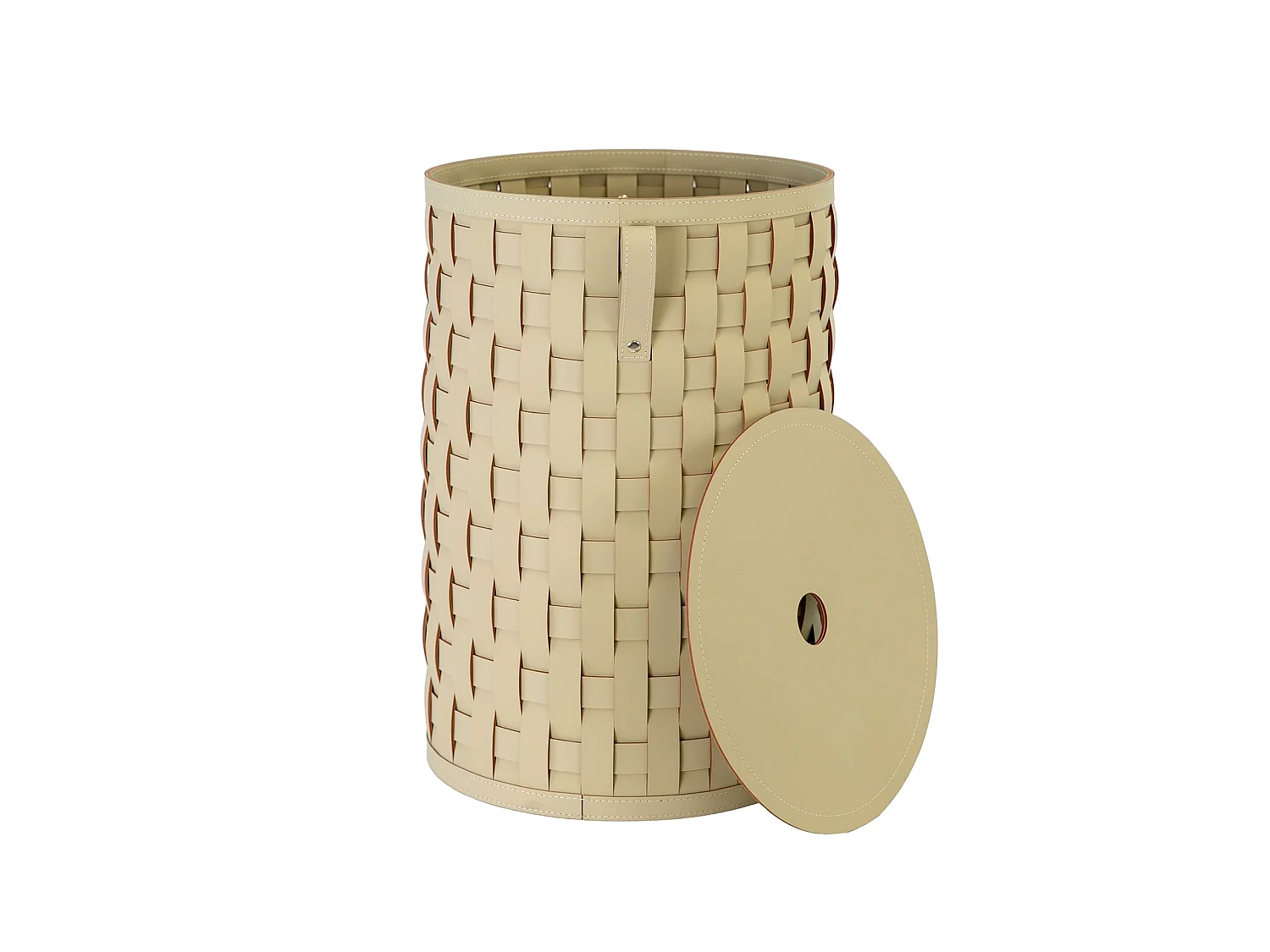 Panier de rangement décoratif cylindrique en cuir régénéré couleur sable avec couvercle 3309 ANGEL CERDA