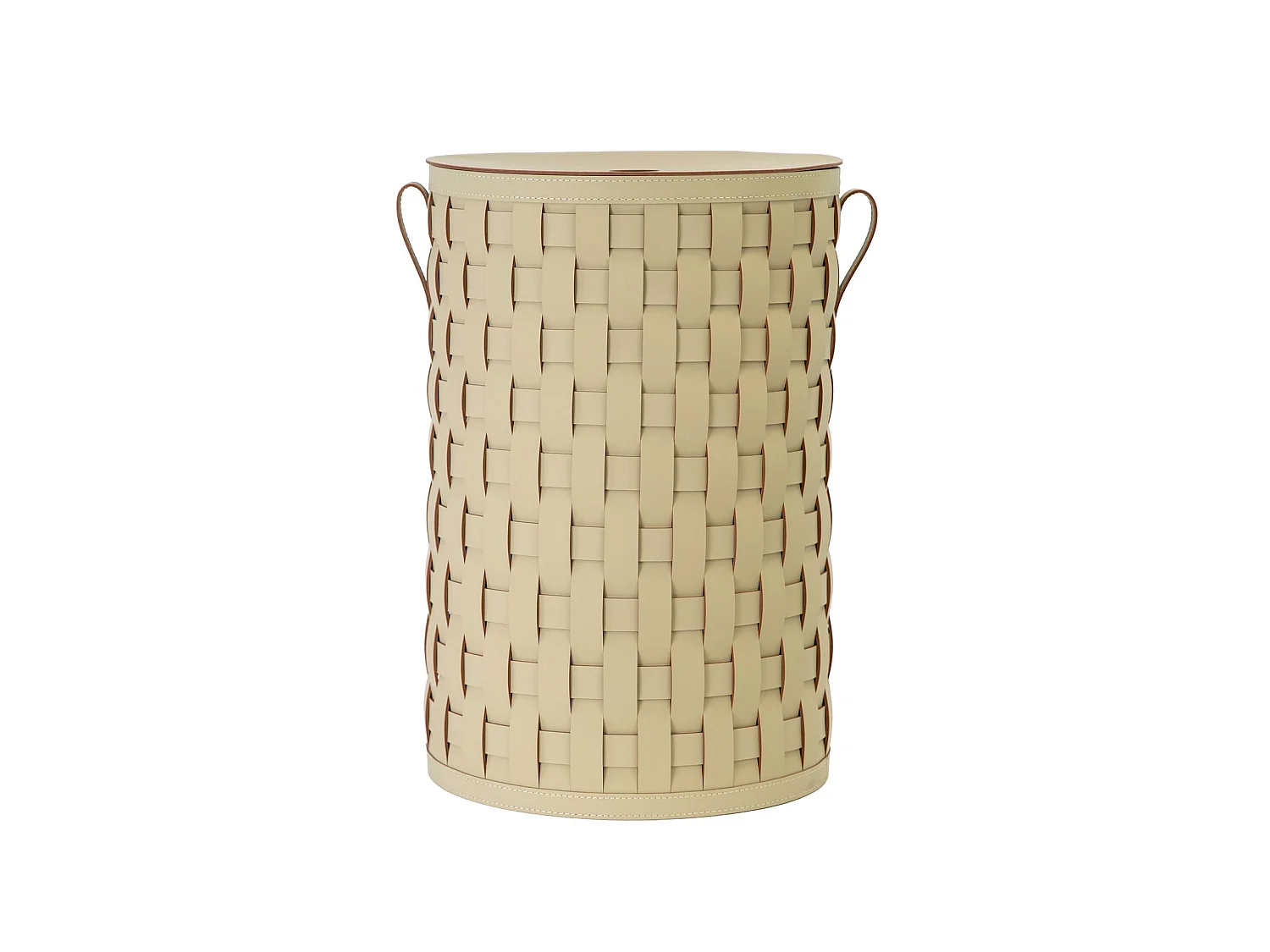 Panier de rangement décoratif cylindrique en cuir régénéré couleur sable avec couvercle 3309 ANGEL CERDA