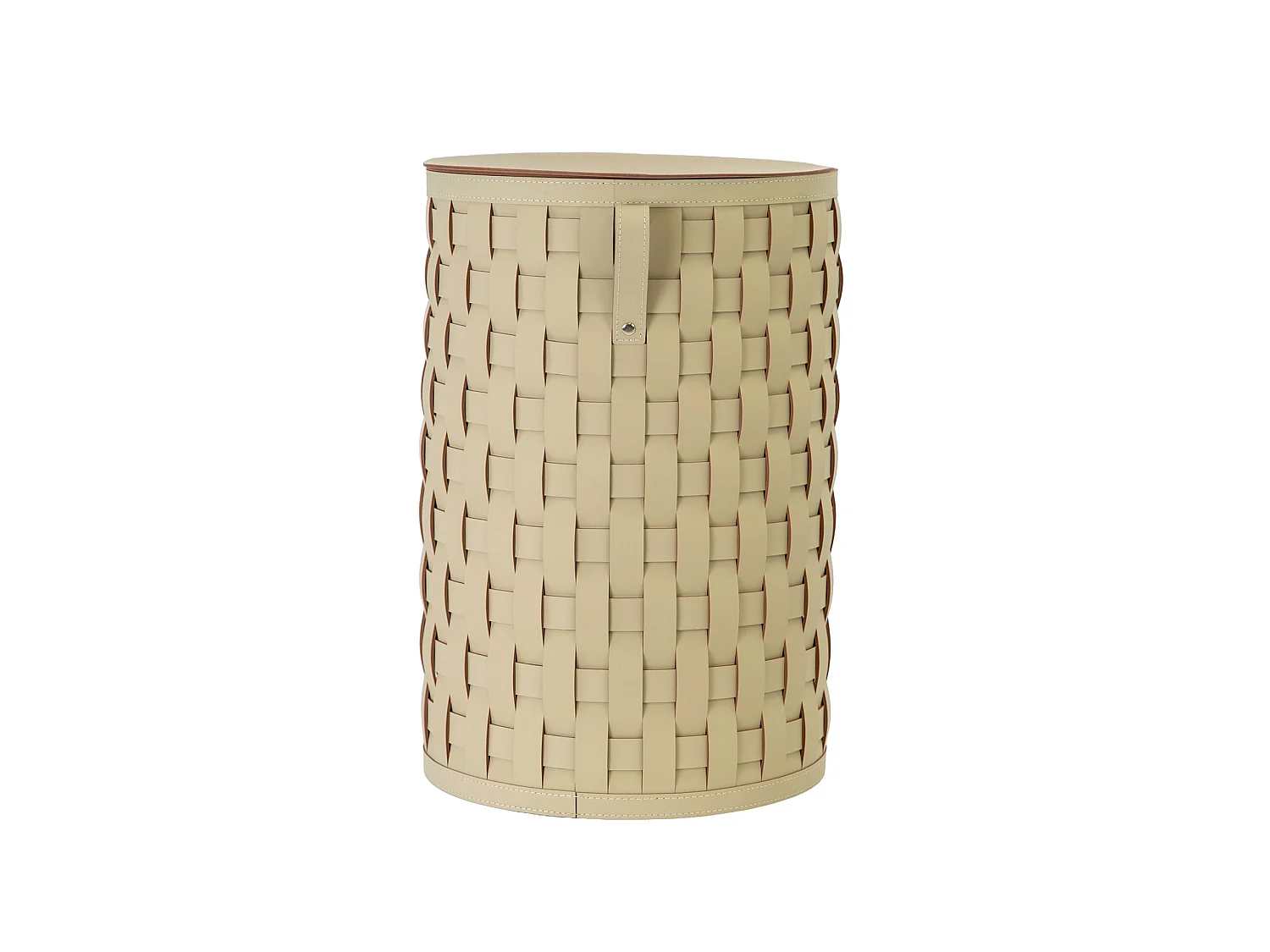 Panier de rangement décoratif cylindrique en cuir régénéré couleur sable avec couvercle 3309 ANGEL CERDA