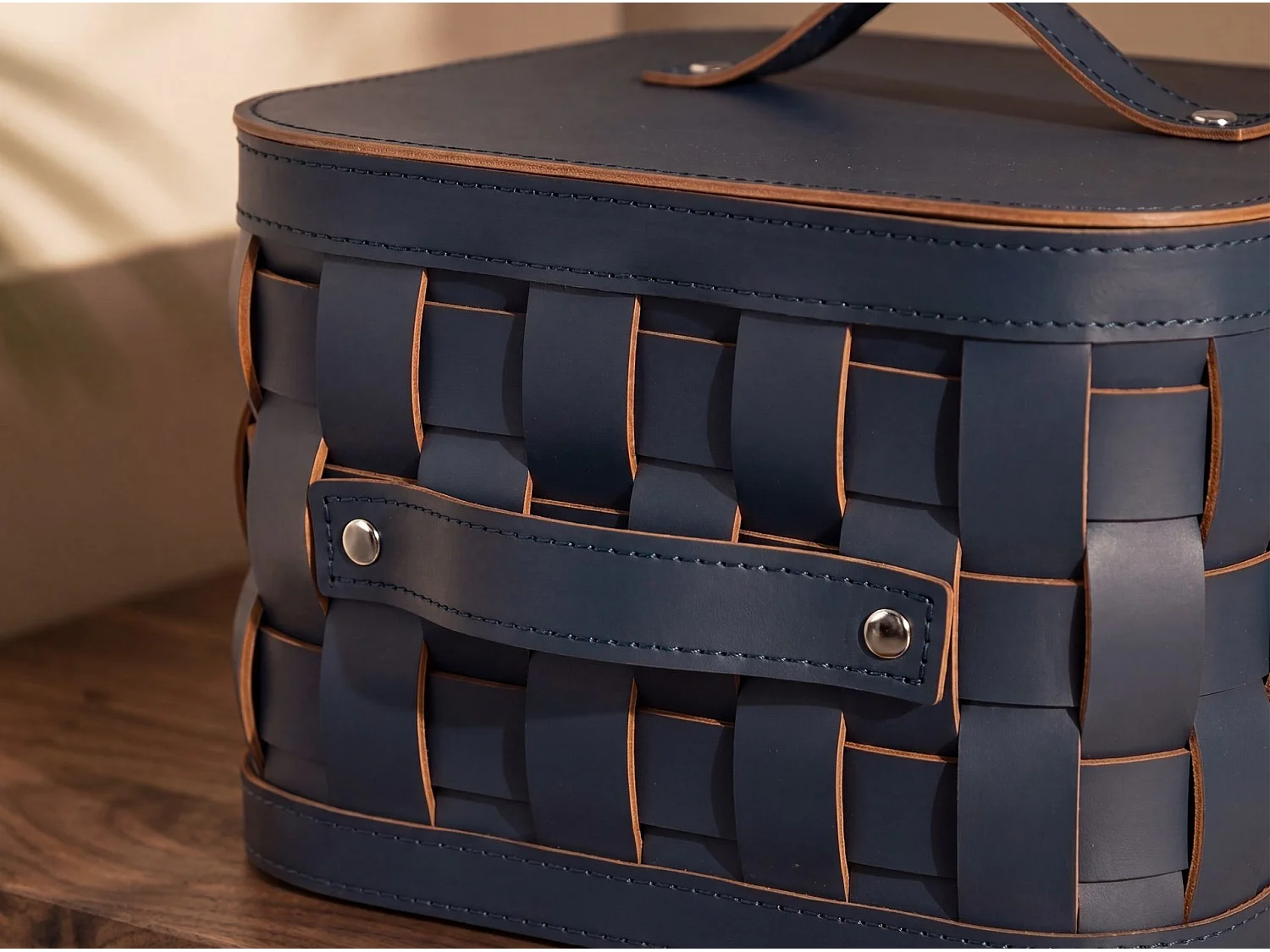 Panier de rangement décoratif carré en cuir régénéré bleu foncé avec couvercle 3307 ANGEL CERDA