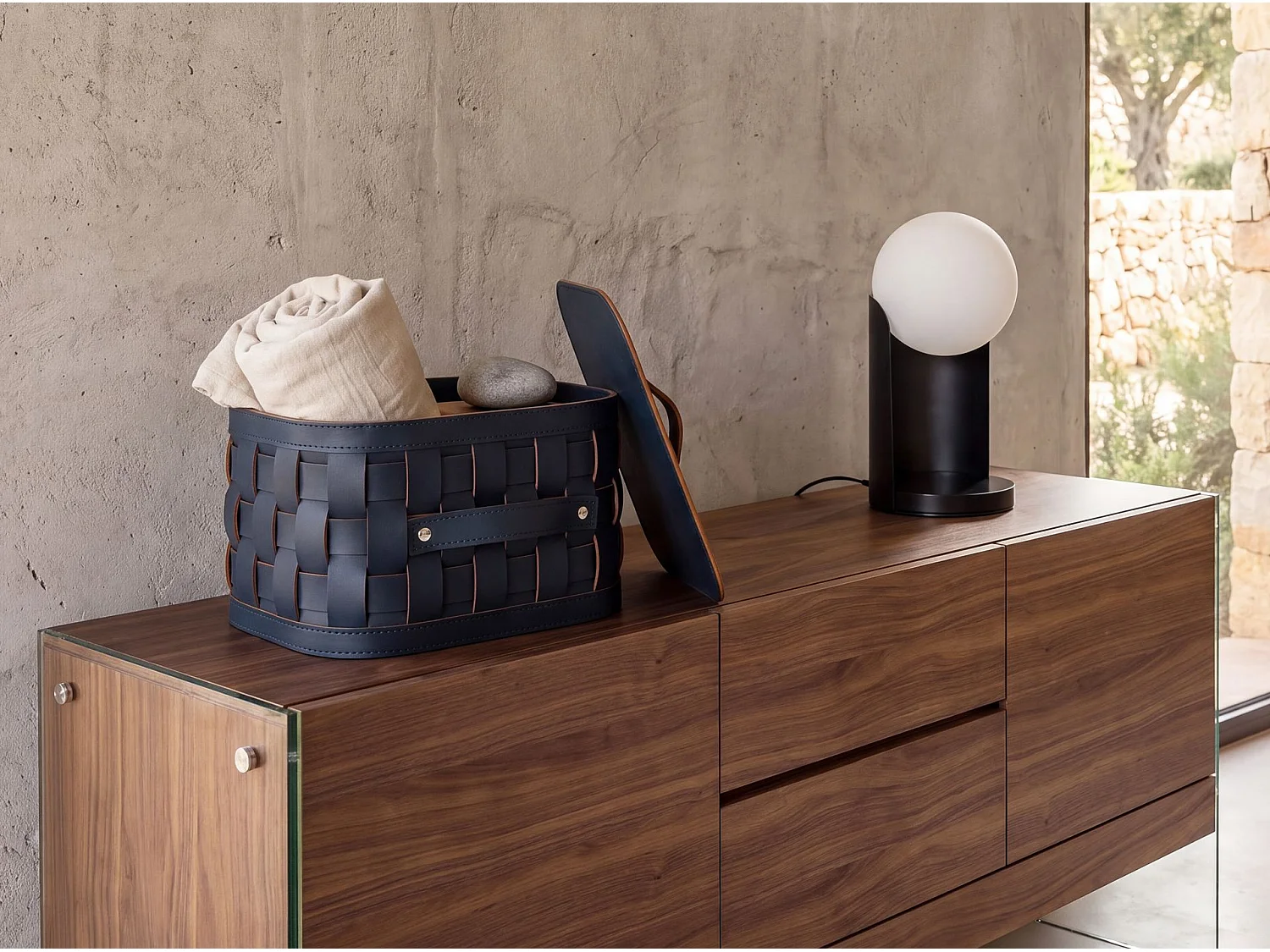 Panier de rangement décoratif carré en cuir régénéré bleu foncé avec couvercle 3307 ANGEL CERDA