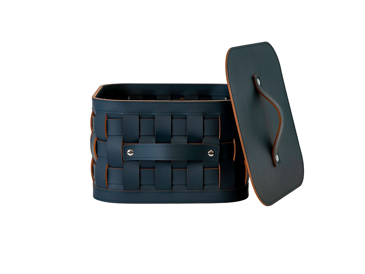 Panier de rangement décoratif carré en cuir régénéré bleu foncé avec couvercle 3307 ANGEL CERDA