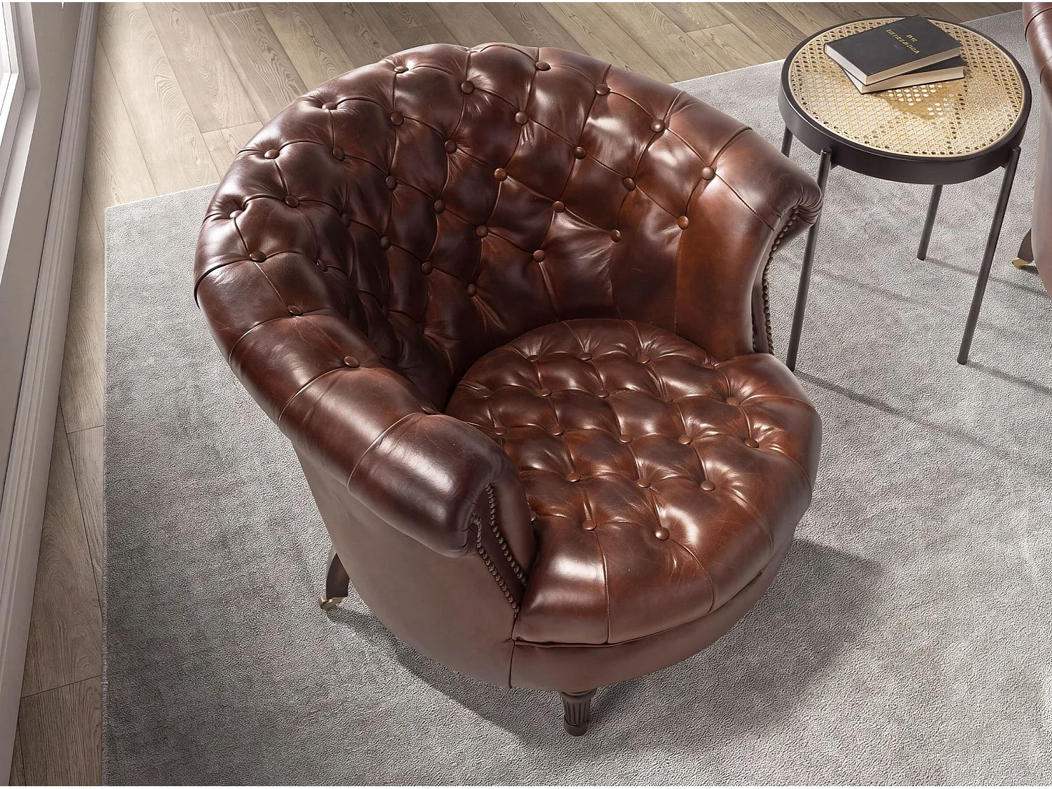 Fauteuil Chester en cuir marron cognac 5202 ANGEL CERDA