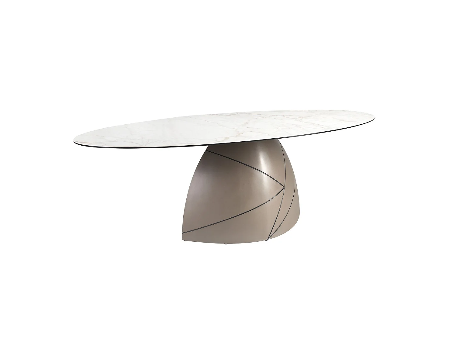 Owalny stół jadalniany z marmuru porcelanowego i metalicznej stali w kolorze taupe 1206 ANGEL CERDA