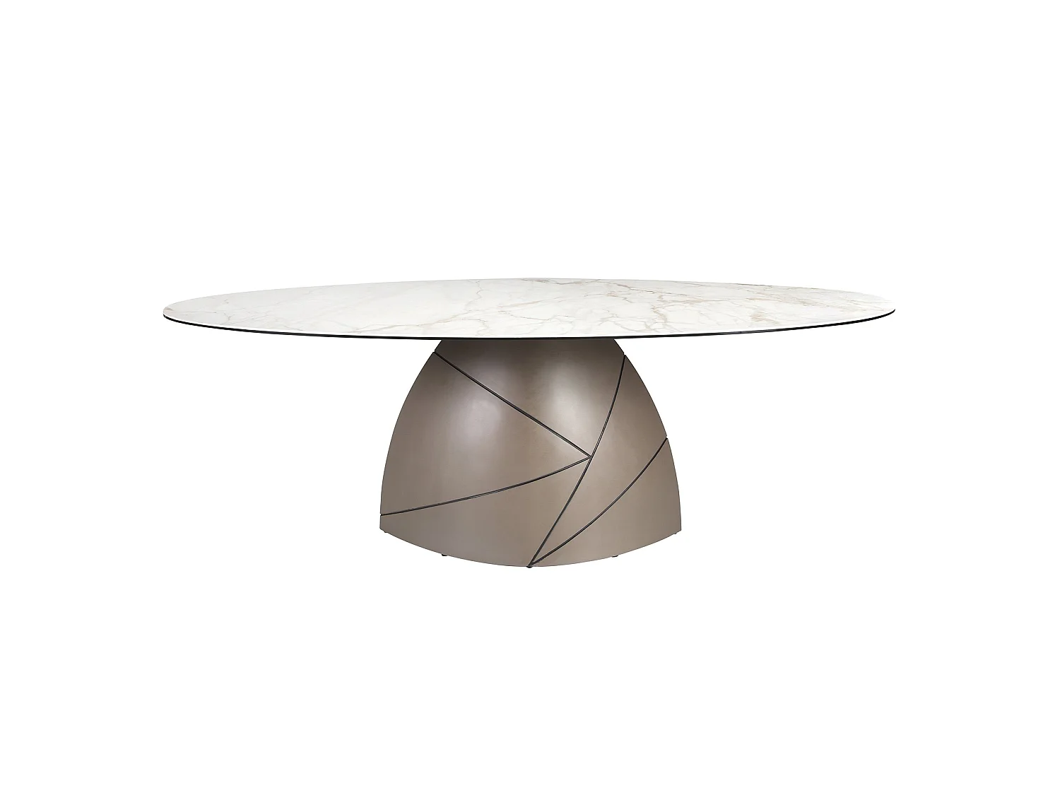 Owalny stół jadalniany z marmuru porcelanowego i metalicznej stali w kolorze taupe 1206 ANGEL CERDA