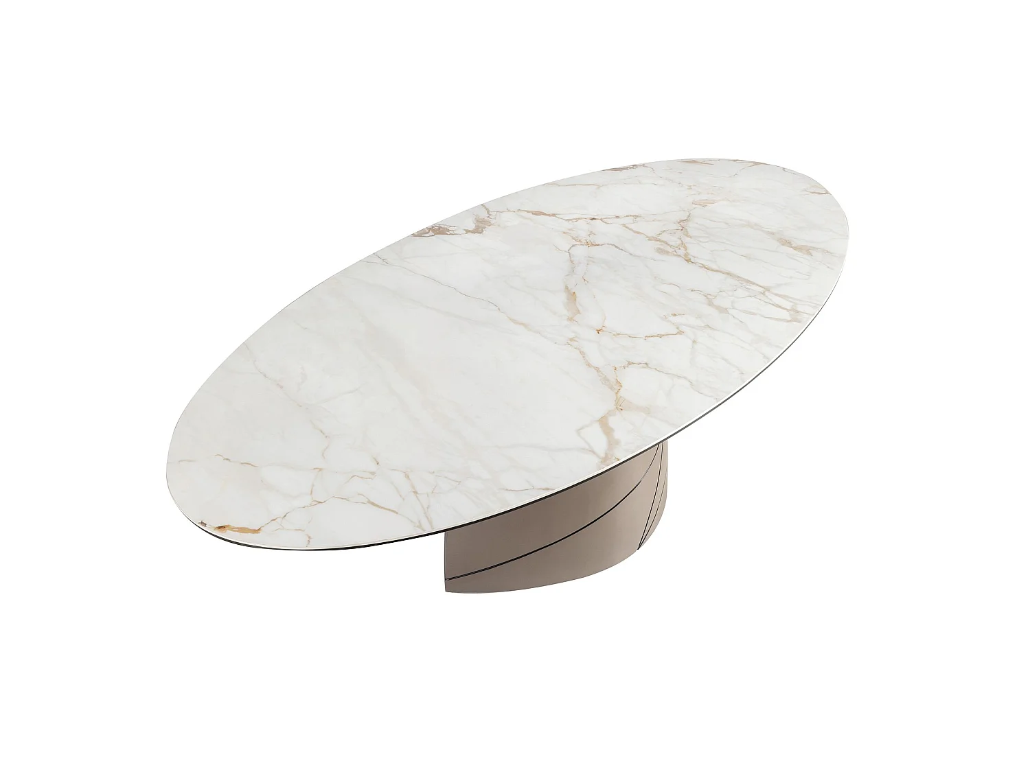 Owalny stół jadalniany z marmuru porcelanowego i metalicznej stali w kolorze taupe 1206 ANGEL CERDA