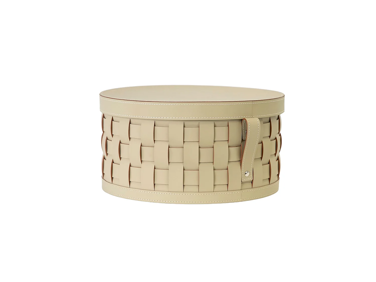 Panier de rangement décoratif rond en cuir régénéré couleur sable avec couvercle 3304 ANGEL CERDA