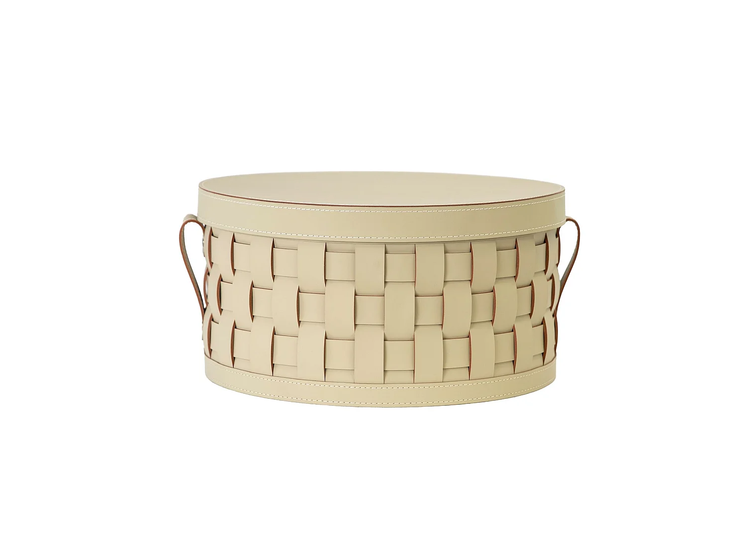 Panier de rangement décoratif rond en cuir régénéré couleur sable avec couvercle 3304 ANGEL CERDA