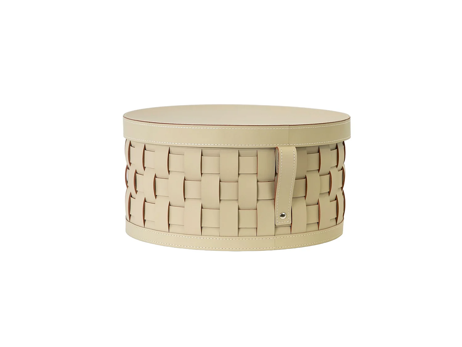 Panier de rangement décoratif rond en cuir régénéré couleur sable avec couvercle 3304 ANGEL CERDA