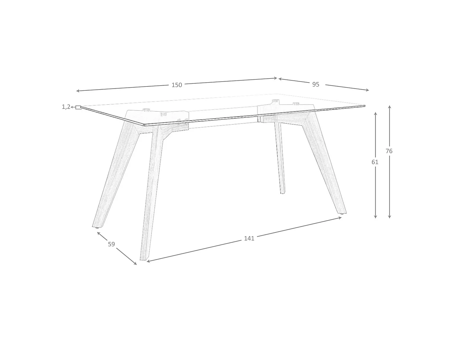 Mesa comedor rectangular cristal templado y nogal 1031-150x95 ANGEL CERDA