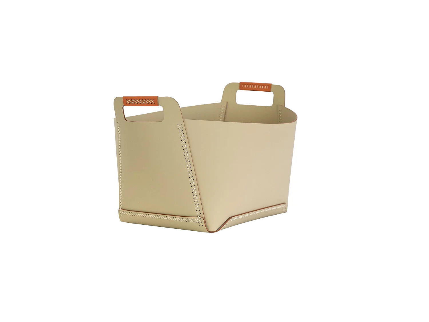 Panier de rangement décoratif rectangulaire en cuir régénéré couleur sable avec poignées 3303 ANGEL CERDA