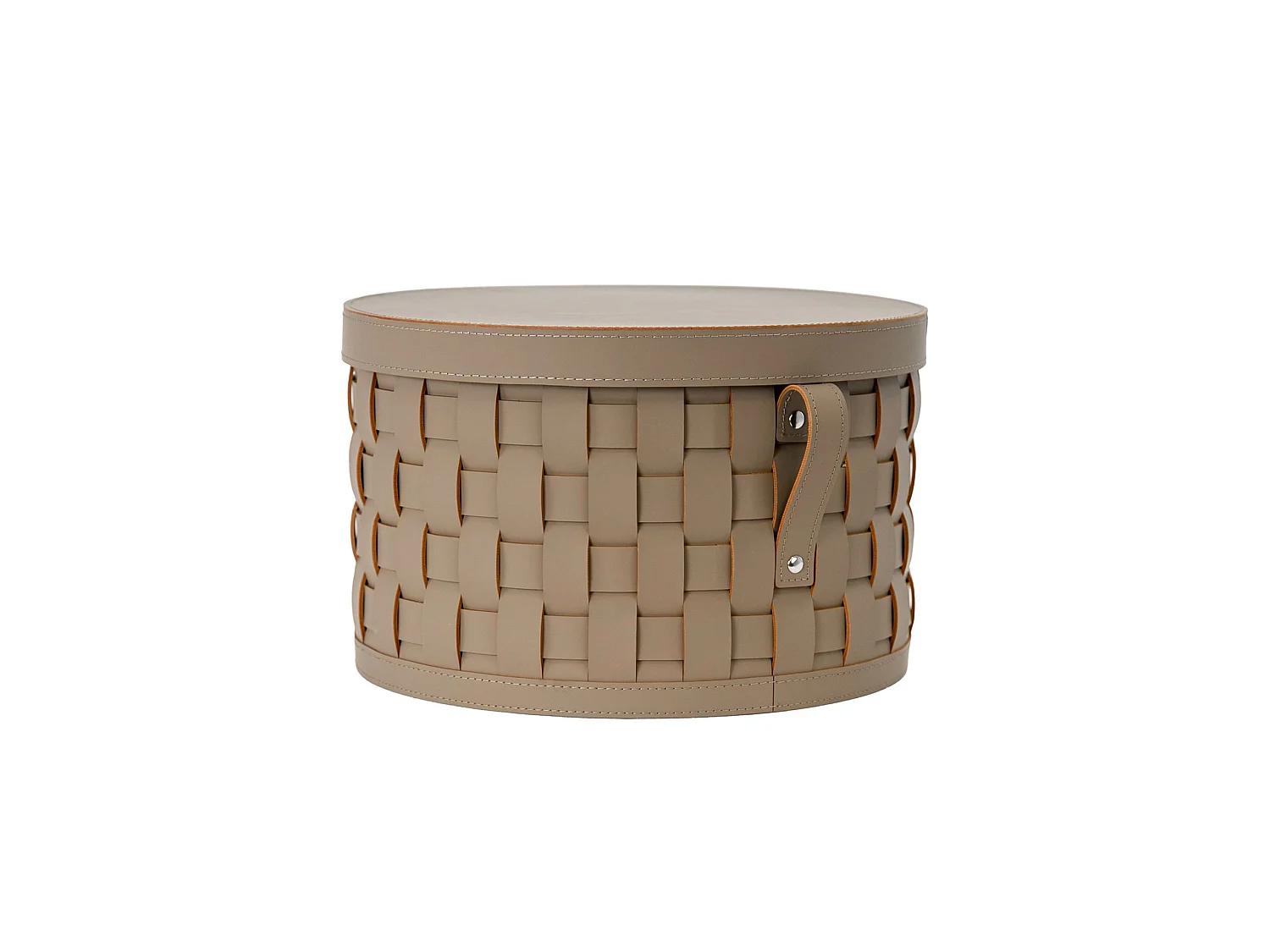 Panier de rangement décoratif rond en cuir régénéré vison foncé avec couvercle 3305 ANGEL CERDA