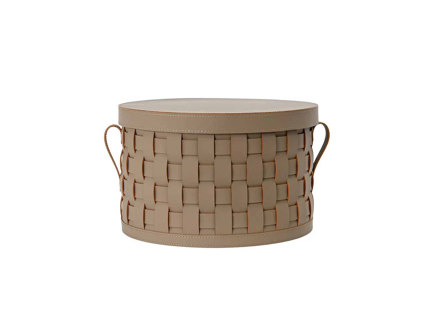 Panier de rangement décoratif rond en cuir régénéré vison foncé avec couvercle 3305 ANGEL CERDA