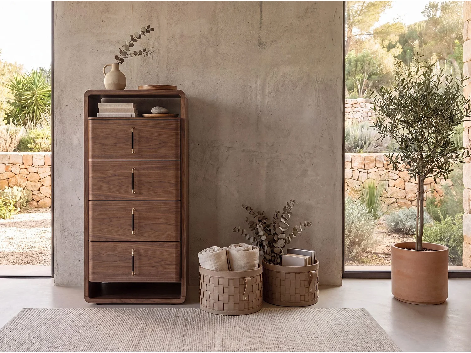 Panier de rangement décoratif rond en cuir régénéré vison foncé avec couvercle 3305 ANGEL CERDA