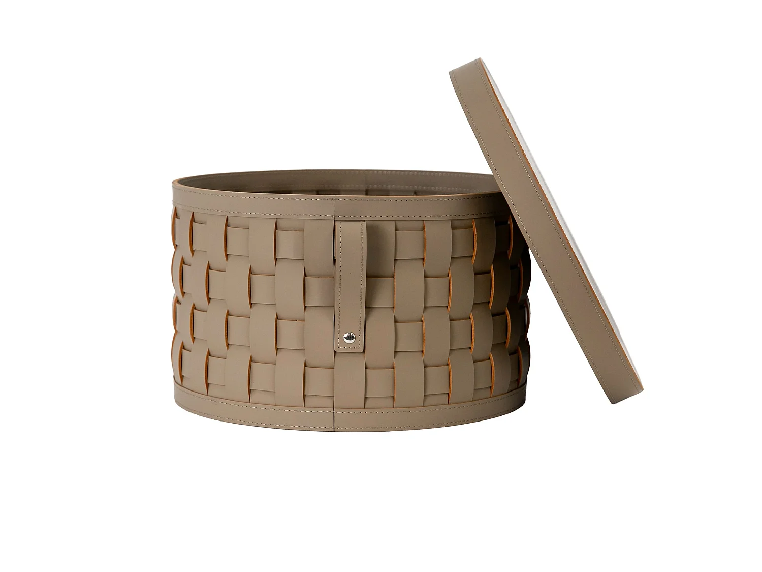 Panier de rangement décoratif rond en cuir régénéré vison foncé avec couvercle 3305 ANGEL CERDA