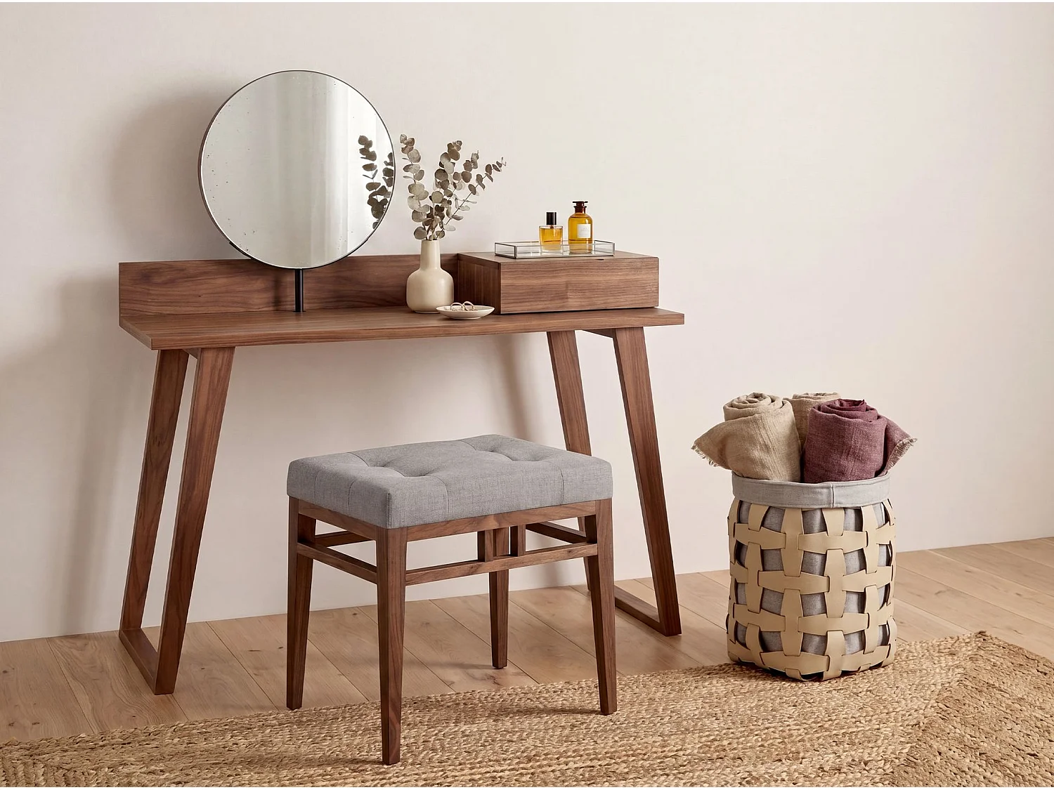 Panier de rangement décoratif cylindrique en cuir régénéré couleur sable 3302 ANGEL CERDA
