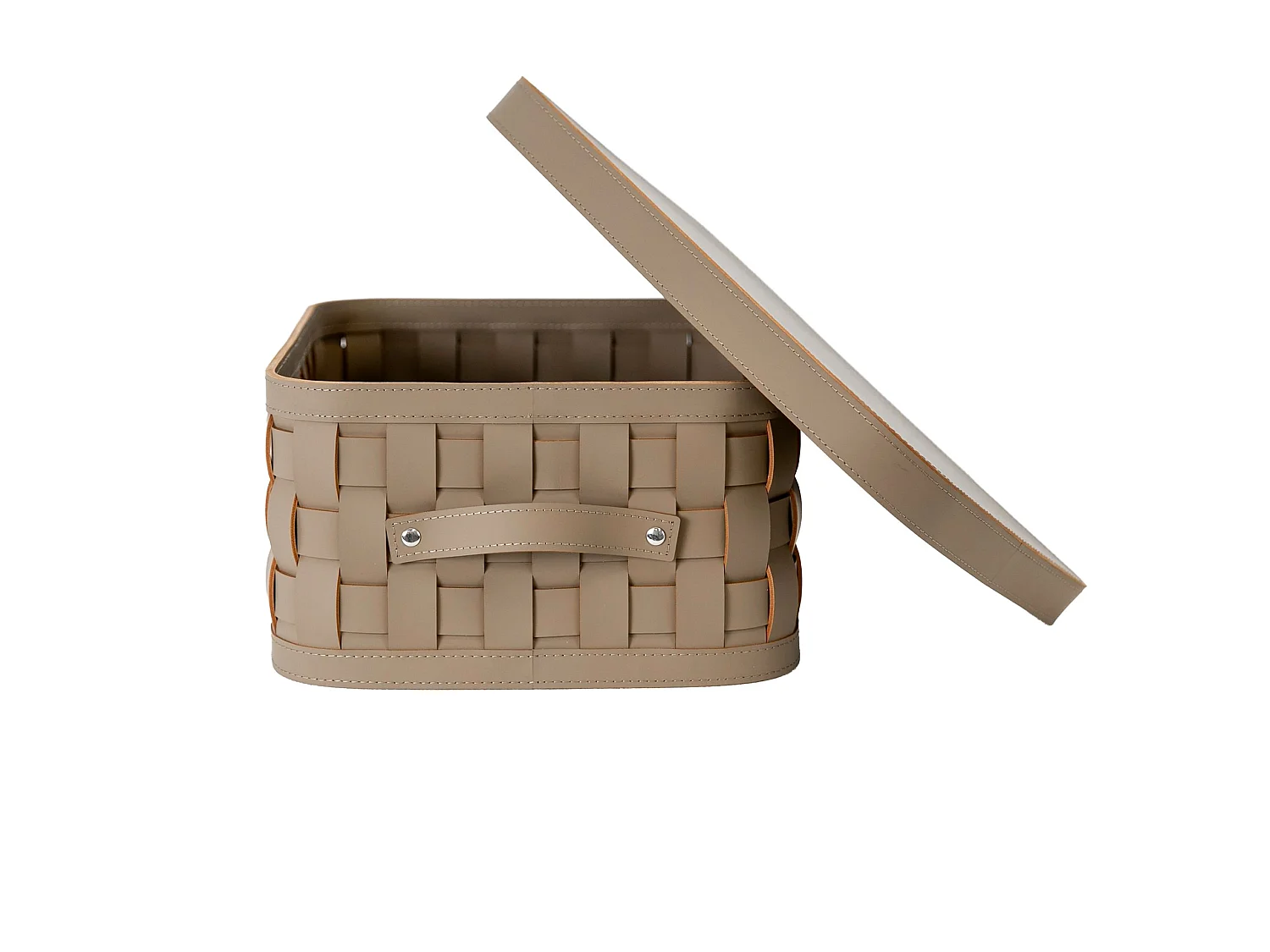 Panier de rangement décoratif rectangulaire en cuir régénéré vison foncé avec couvercle 3306 ANGEL CERDA