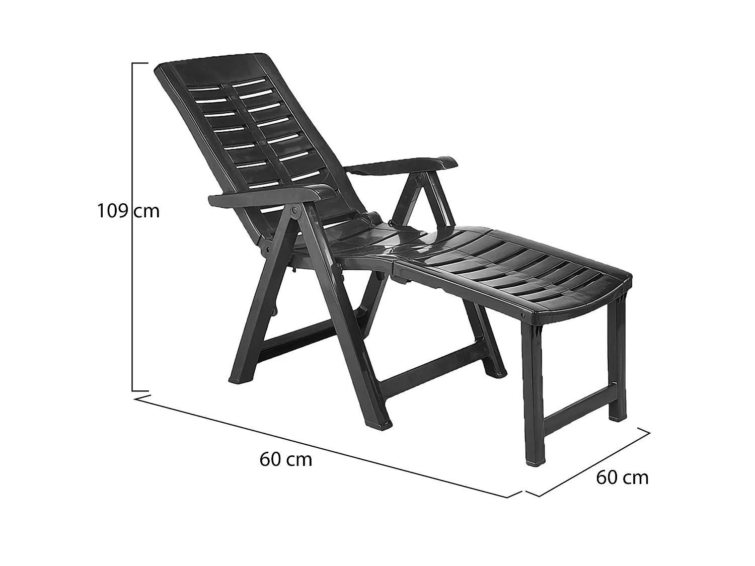 Lettino Prendisole Townley, Pieghevole con Poggiapiedi Made in Italy, 60x60x109h cm Nero Antracite, Sdraio da Giardino, Peso Supportato 120 kg