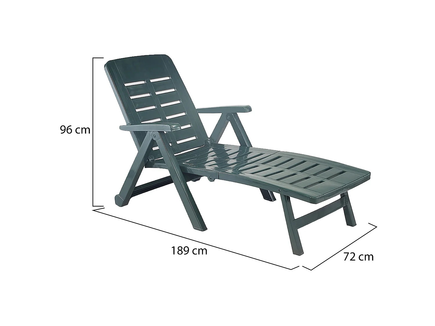 Lettino Prendisole Noahs, Ruote Made in Italy, 189x72x96h cm Verde, Sdraio da Giardino, Pieghevole, Peso Supportato 120 kg