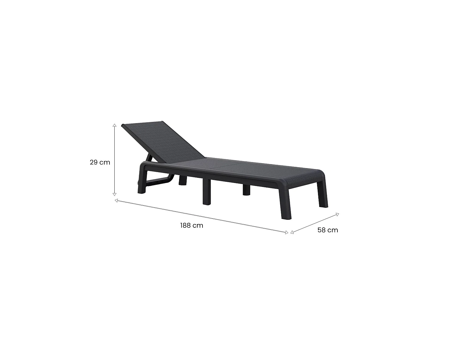 Lettino Prendisole Shawinigan, Peso Supportato 110 kg, Nero Antracite, Sdraio da Giardino