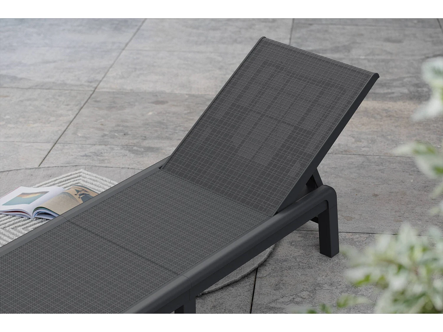 Lettino Prendisole Shawinigan, Peso Supportato 110 kg, Nero Antracite, Sdraio da Giardino
