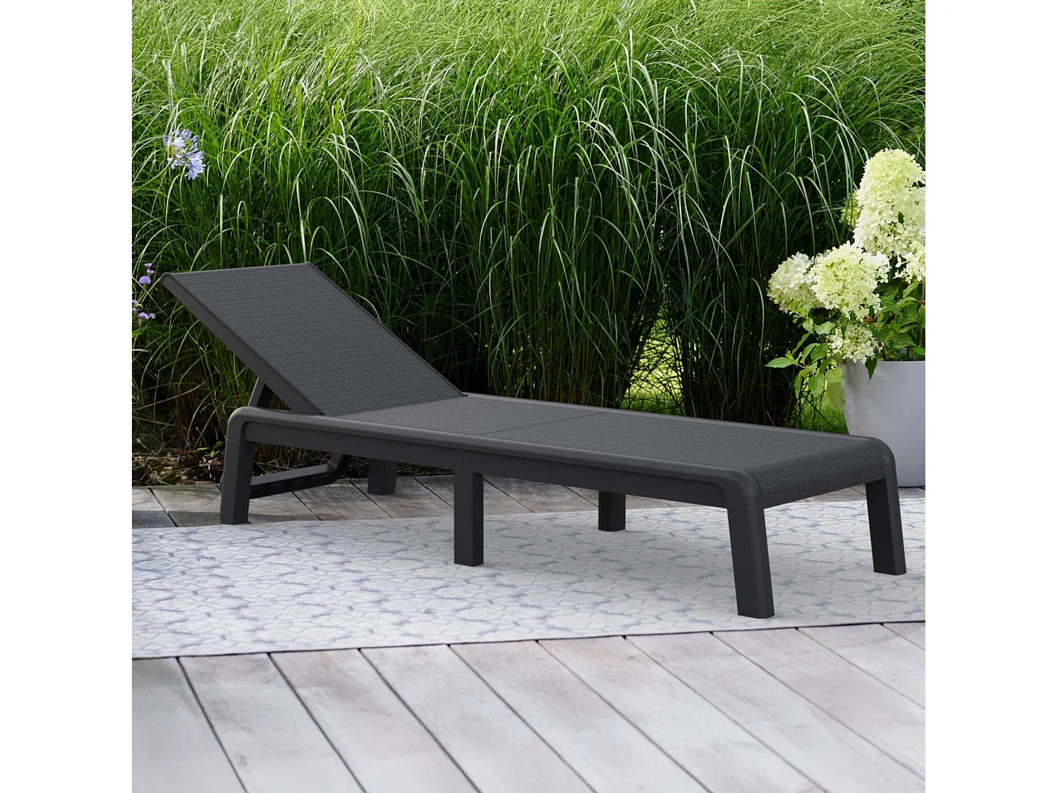 Lettino Prendisole Shawinigan, Peso Supportato 110 kg, Nero Antracite, Sdraio da Giardino
