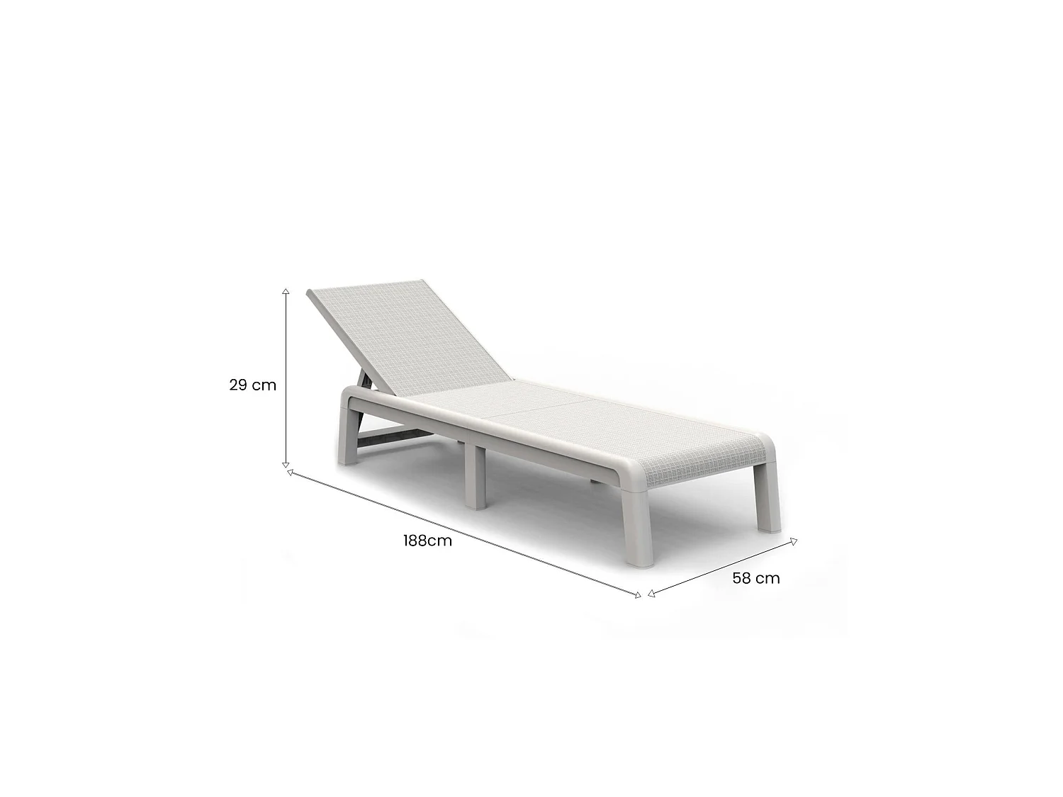 Shawinigan zonneligbed, draagvermogen 110 kg, 58x188x29h cm wit, tuinligstoel, kunststof frame, zithoogte 29 cm