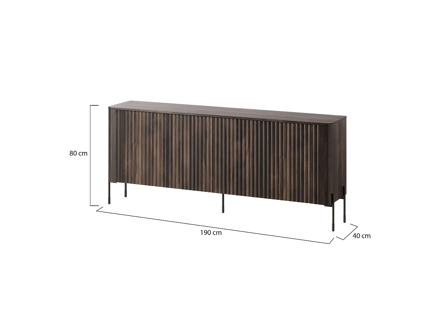 Credenza Laion, 4 Regalböden, 190x40x80h cm Nussbaum, Anrichte, Flügeltüren, 4 Türen