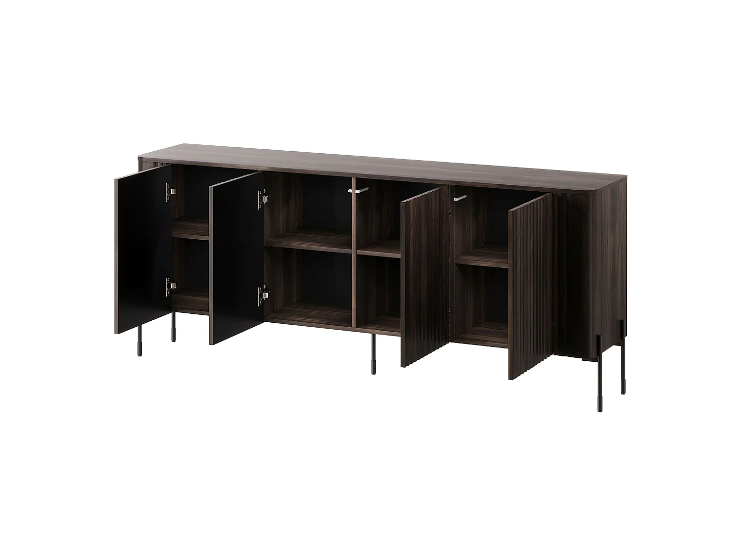 Credenza Laion, 4 Regalböden, 190x40x80h cm Nussbaum, Anrichte, Flügeltüren, 4 Türen