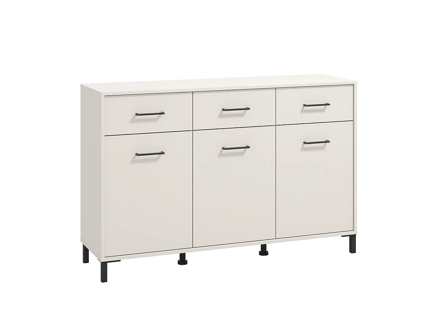 Buffet Laerru, 3 tiroirs, 138x40x90h cm Blanc Crème, Enfilade, 3 étagères, Portes battantes, Coulissante