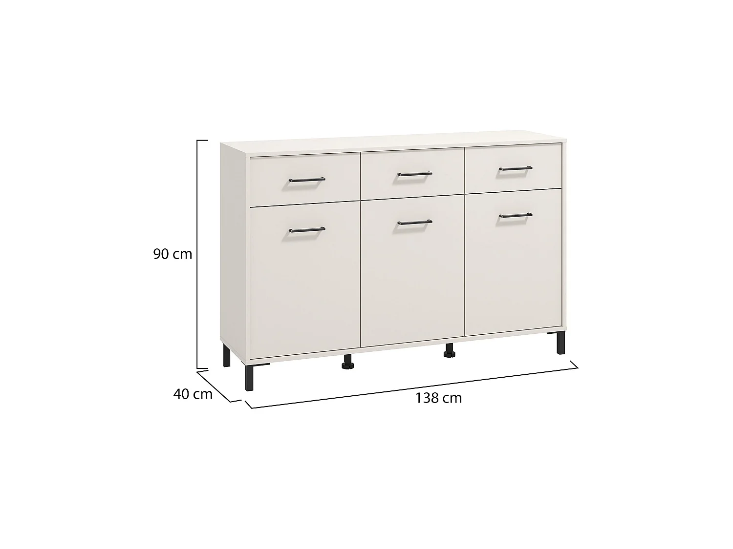 Buffet Laerru, 3 tiroirs, 138x40x90h cm Blanc Crème, Enfilade, 3 étagères, Portes battantes, Coulissante