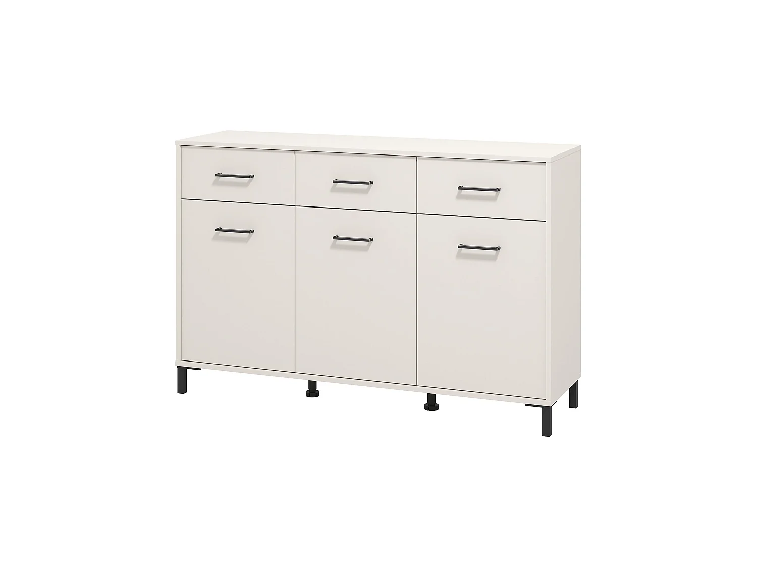 Buffet Laerru, 3 tiroirs, 138x40x90h cm Blanc Crème, Enfilade, 3 étagères, Portes battantes, Coulissante