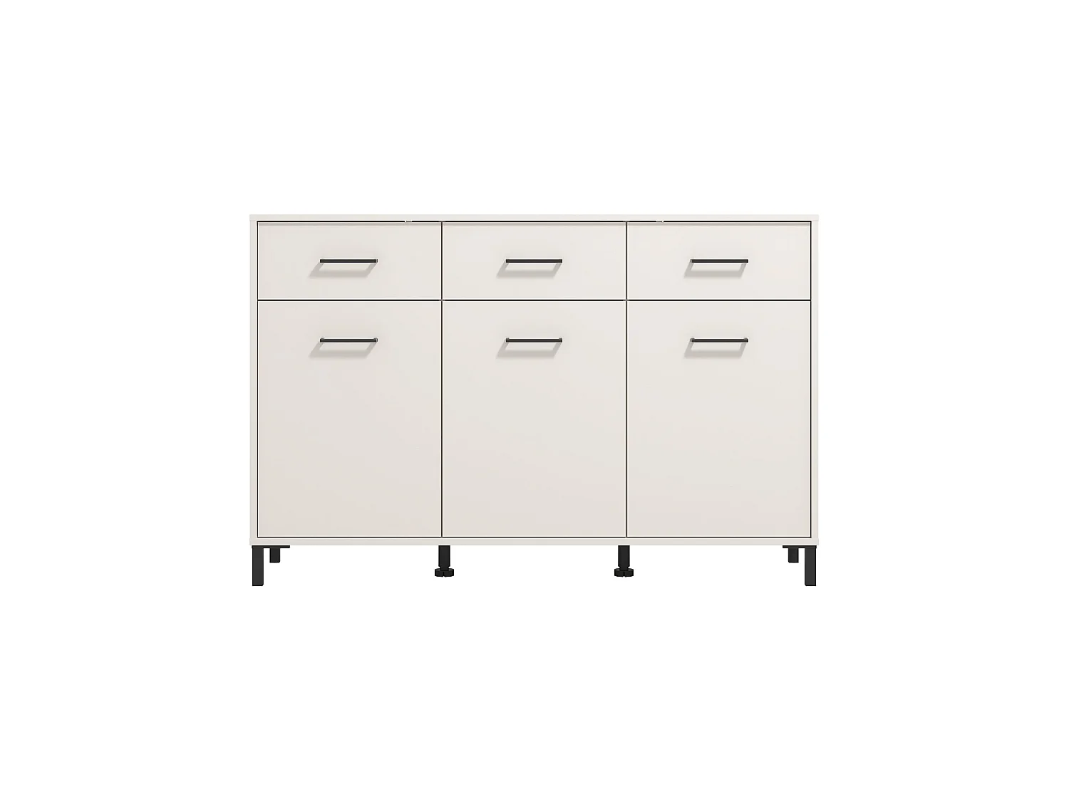 Buffet Laerru, 3 tiroirs, 138x40x90h cm Blanc Crème, Enfilade, 3 étagères, Portes battantes, Coulissante