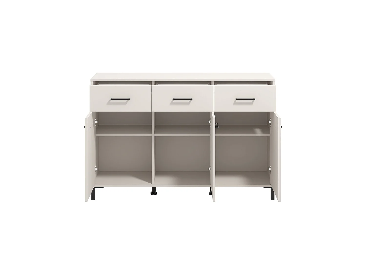 Buffet Laerru, 3 tiroirs, 138x40x90h cm Blanc Crème, Enfilade, 3 étagères, Portes battantes, Coulissante