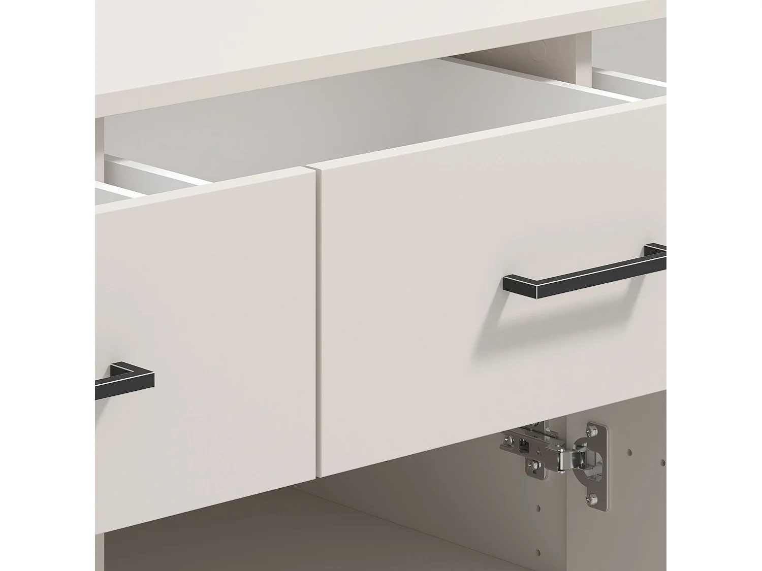 Buffet Laerru, 3 tiroirs, 138x40x90h cm Blanc Crème, Enfilade, 3 étagères, Portes battantes, Coulissante