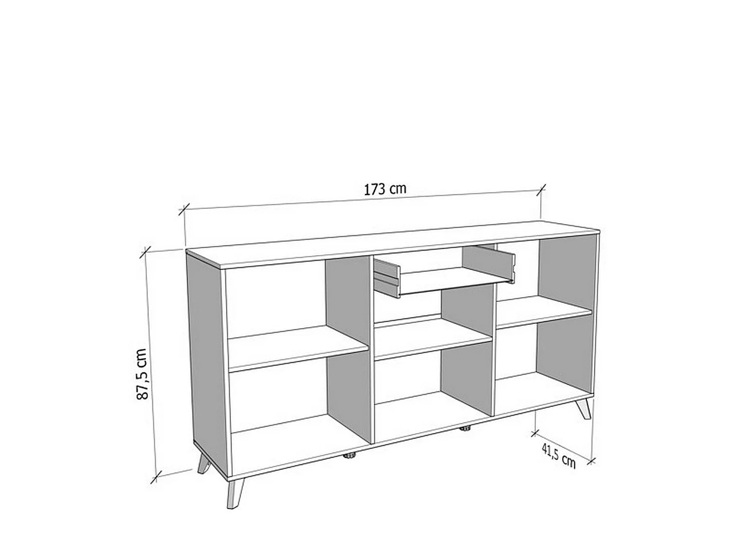 Sideboard Morlupo, eine Schublade, 173x42x88h cm Weiß, Anrichte, 3 Einlegeböden, Türanschlag, Klappe, Schiebetür