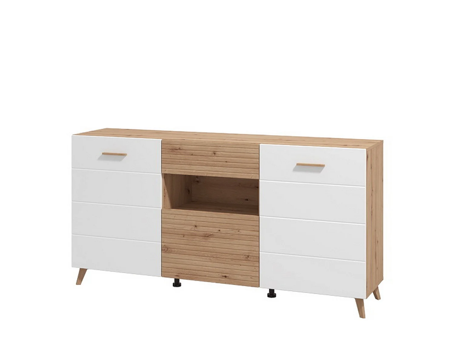 Sideboard Morlupo, eine Schublade, 173x42x88h cm Weiß, Anrichte, 3 Einlegeböden, Türanschlag, Klappe, Schiebetür