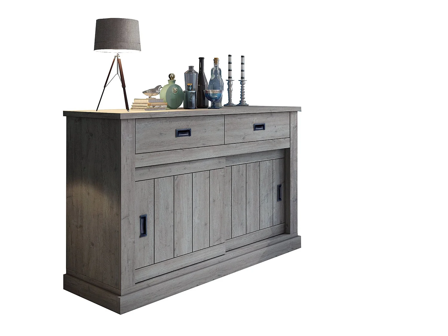 Buffet Lupara, 2 Étages, 138x50x95h cm Chêne Gris, Buffet, 2 Tiroirs, 2 Portes