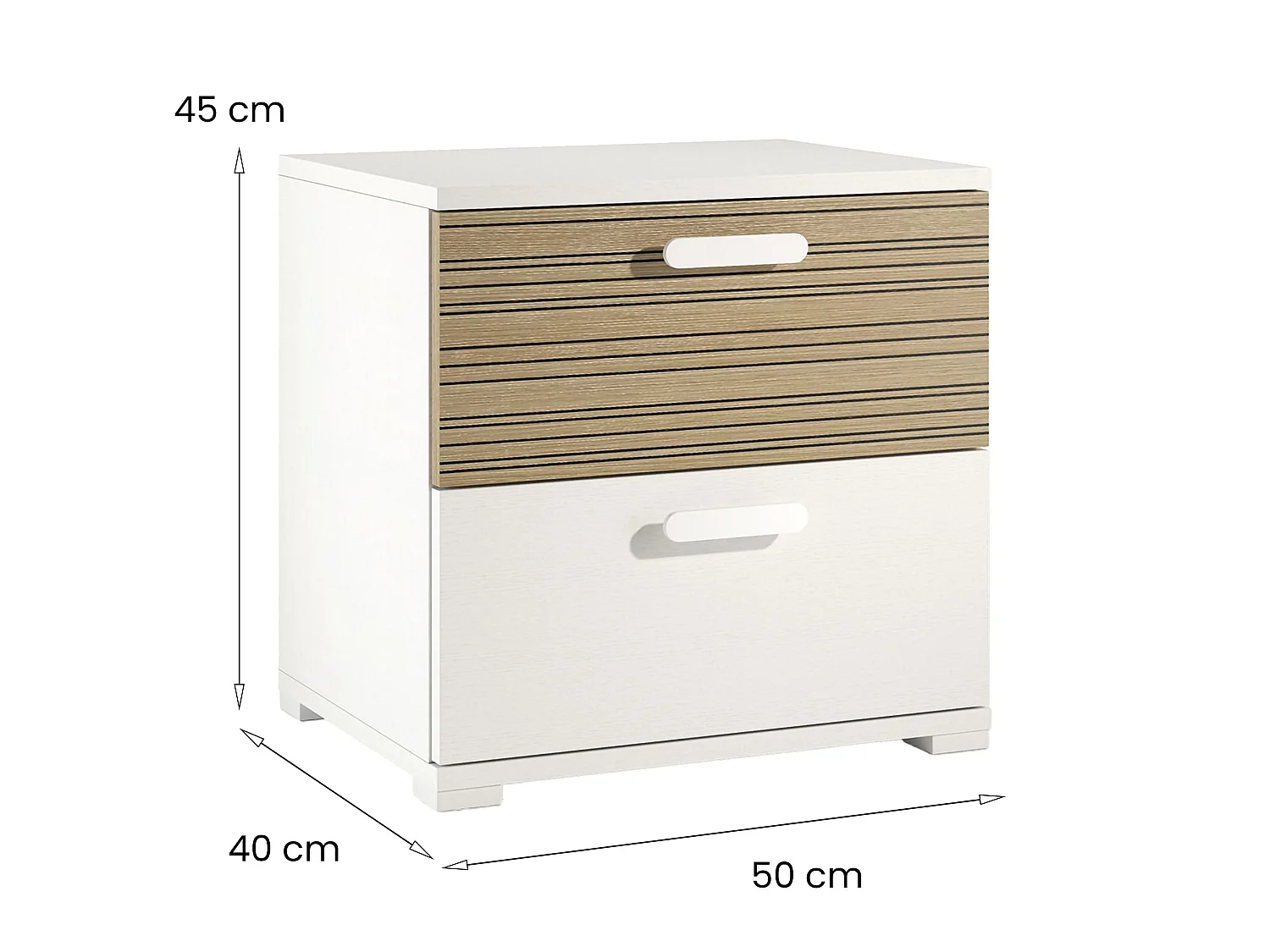 Table de chevet Scabiosa, Plateau Made in Italy, 40,00x50,00x45,00h cm Chêne Rayé Marron