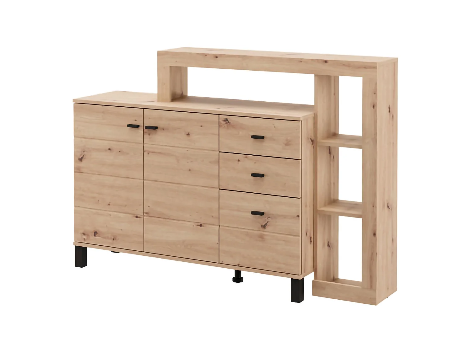 Credenza Valiza, 4 Ripiani, 145x35x101h cm Marrone Rovere Nodi, Madia, 3 Cassetti, 6 Vani