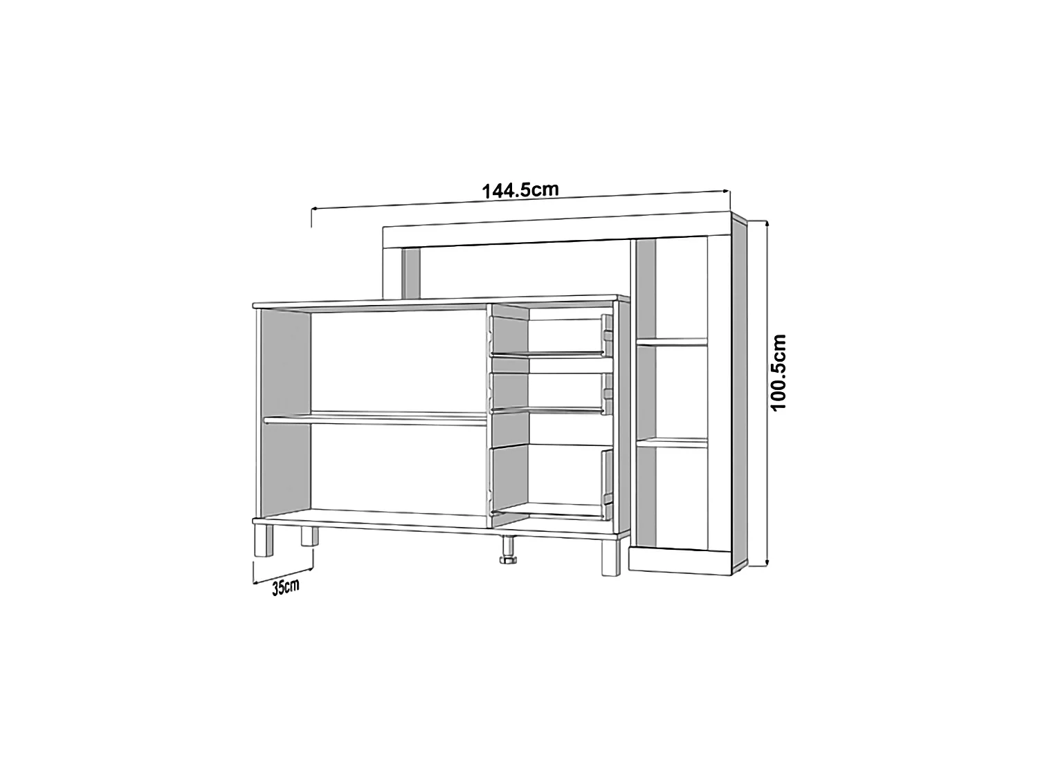 Credenza Valiza, 4 Ripiani, 145x35x101h cm Marrone Rovere Nodi, Madia, 3 Cassetti, 6 Vani