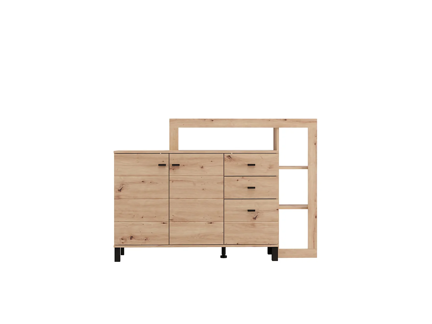 Credenza Valiza, 4 Ripiani, 145x35x101h cm Marrone Rovere Nodi, Madia, 3 Cassetti, 6 Vani