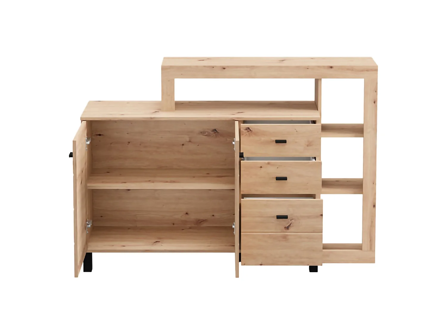 Credenza Valiza, 4 Ripiani, 145x35x101h cm Marrone Rovere Nodi, Madia, 3 Cassetti, 6 Vani