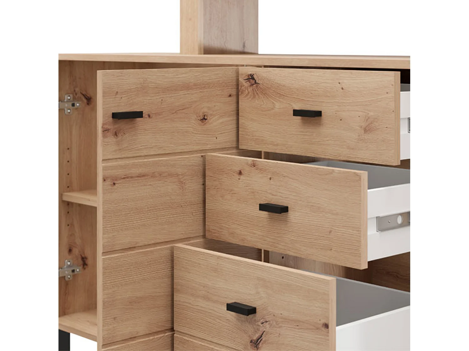 Credenza Valiza, 4 Ripiani, 145x35x101h cm Marrone Rovere Nodi, Madia, 3 Cassetti, 6 Vani