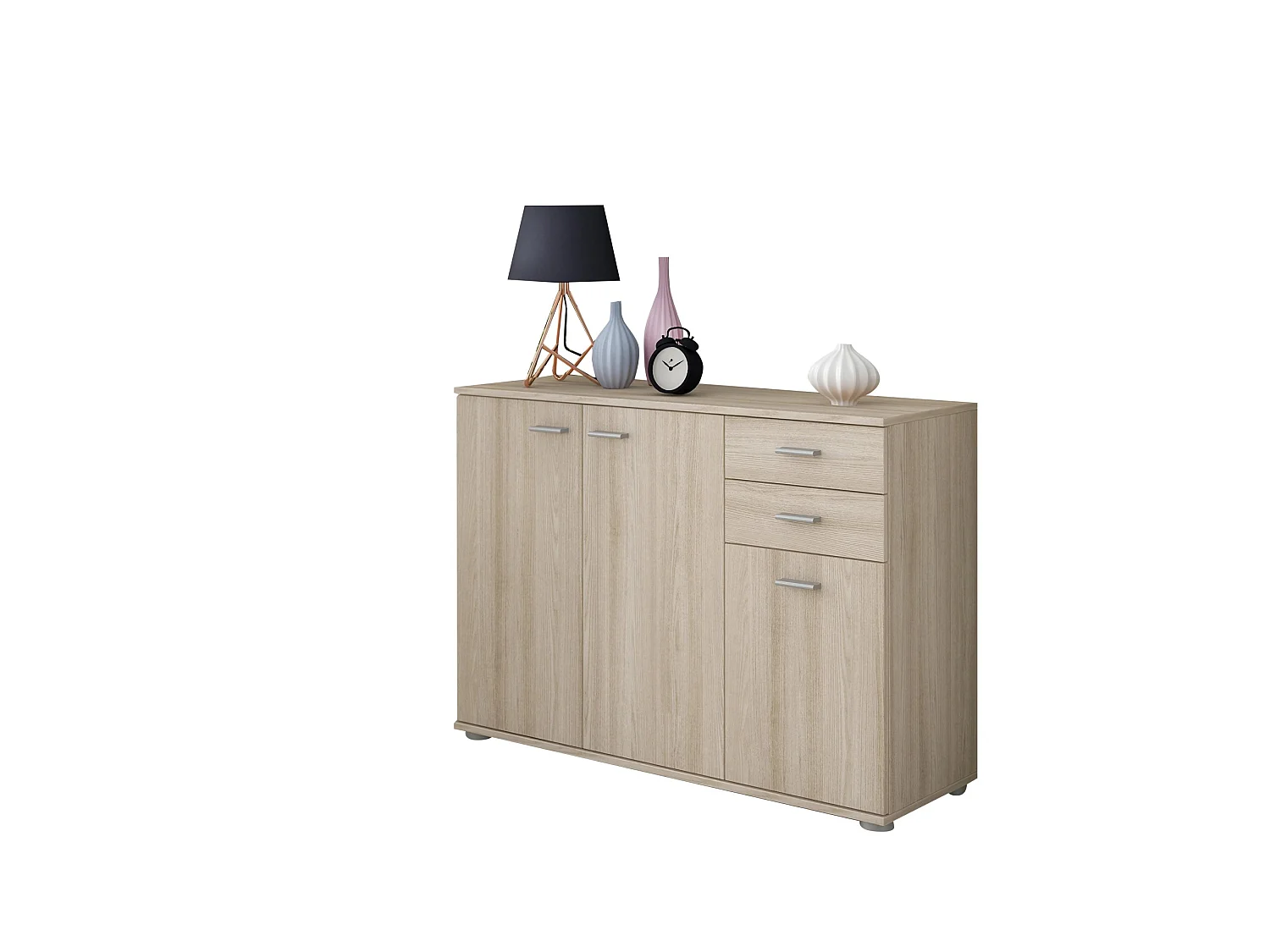 Meldola Sideboard, 2 Schubladen, 103x34x74h cm Eiche Braun, Anrichte, ein Regal, Klapptüren
